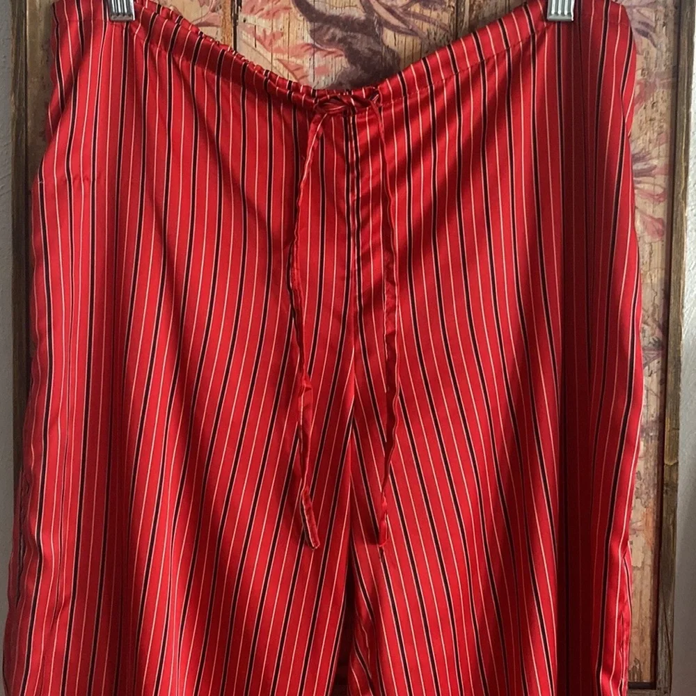 RALPH LAUREN CHAPS RED STRIPE SILKY LS BUTTON DOWN TOP DRAWSTRING PJ PANTS SET M - Picture 12 of 17